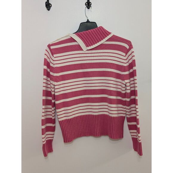 McNaughton L Pink Stripe Mock Neck Sweater Cotton Coquette Soft Girl Knit - Picture 4 of 5